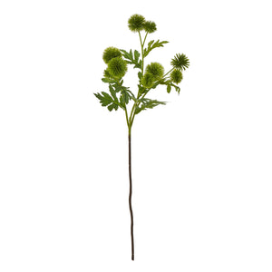 Green Globe Thistle Spray faux floral arrangement with lifelike Echinops blooms in natural green, 56cm tall, for home decor. by sostter at brixbailey.com