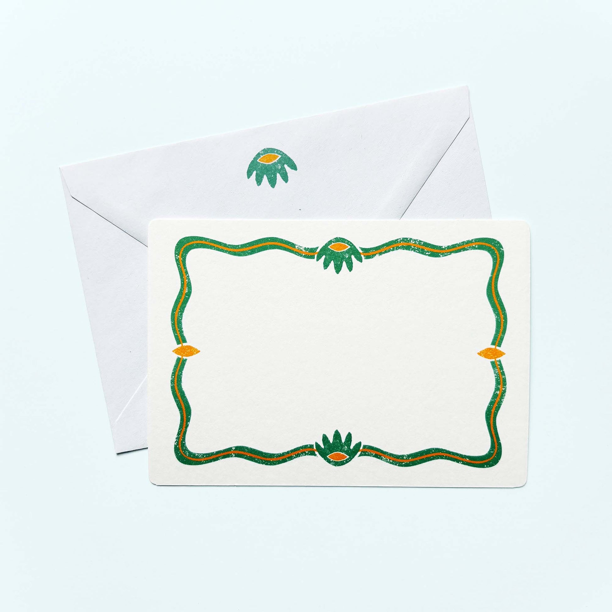 Set of 12 Notecards and Envelopes in Green and Yellow