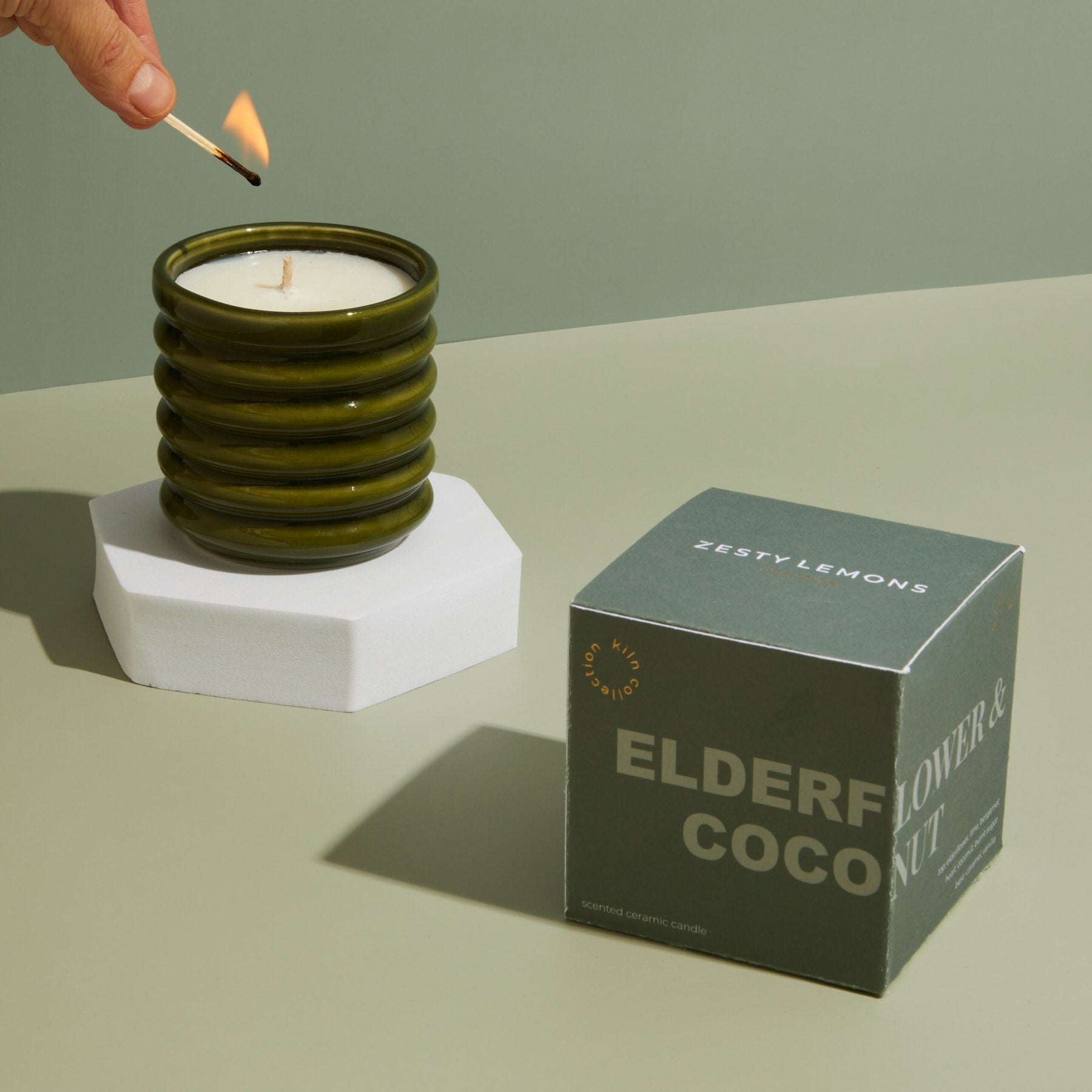 Contemporary Kiln Olive Candle - Elderflower & Coconut