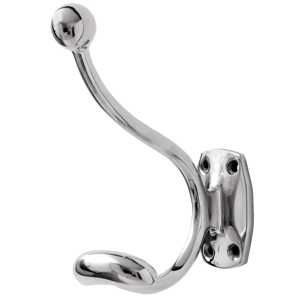 Minimalist chrome coat hanger with reflective silver finish for wall mounting, modern home organization by Sostter at brixbailey.com