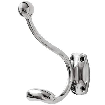 Minimalist chrome coat hanger with reflective silver finish for wall mounting, modern home organization by Sostter at brixbailey.com