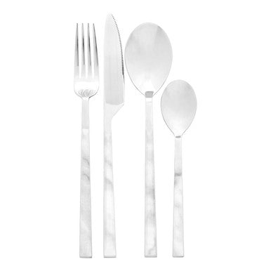 16 Piece White Faux Marble Cutlery Set