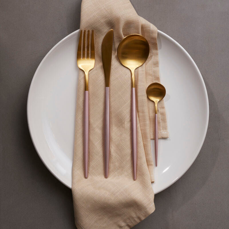 16 Piece Pink and Gold Cutlery Set