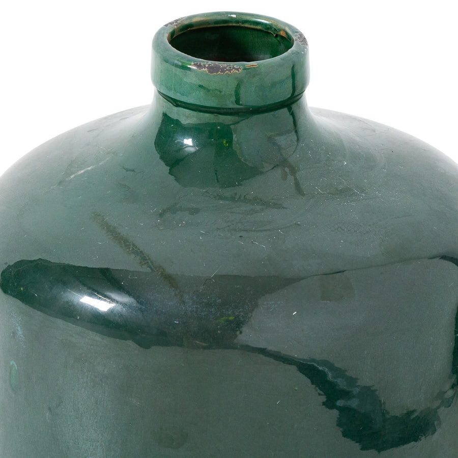 Handcrafted emerald ceramic vase with artful distressing, square silhouette for floral arrangements, 23cm premium home decor. by Sostter at brixbailey.com