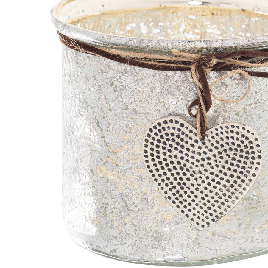 Mercury glass heart candle holder with hammered dots and twine bow, vintage rustic decor for mantels  by Sostter at brixbailey.com