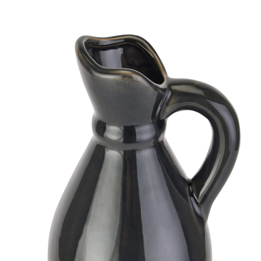 Handcrafted navy ceramic jug with two-tone glaze, 46cm tall, rustic stoneware statement piece for home decor. by Sostter at brixbailey.com