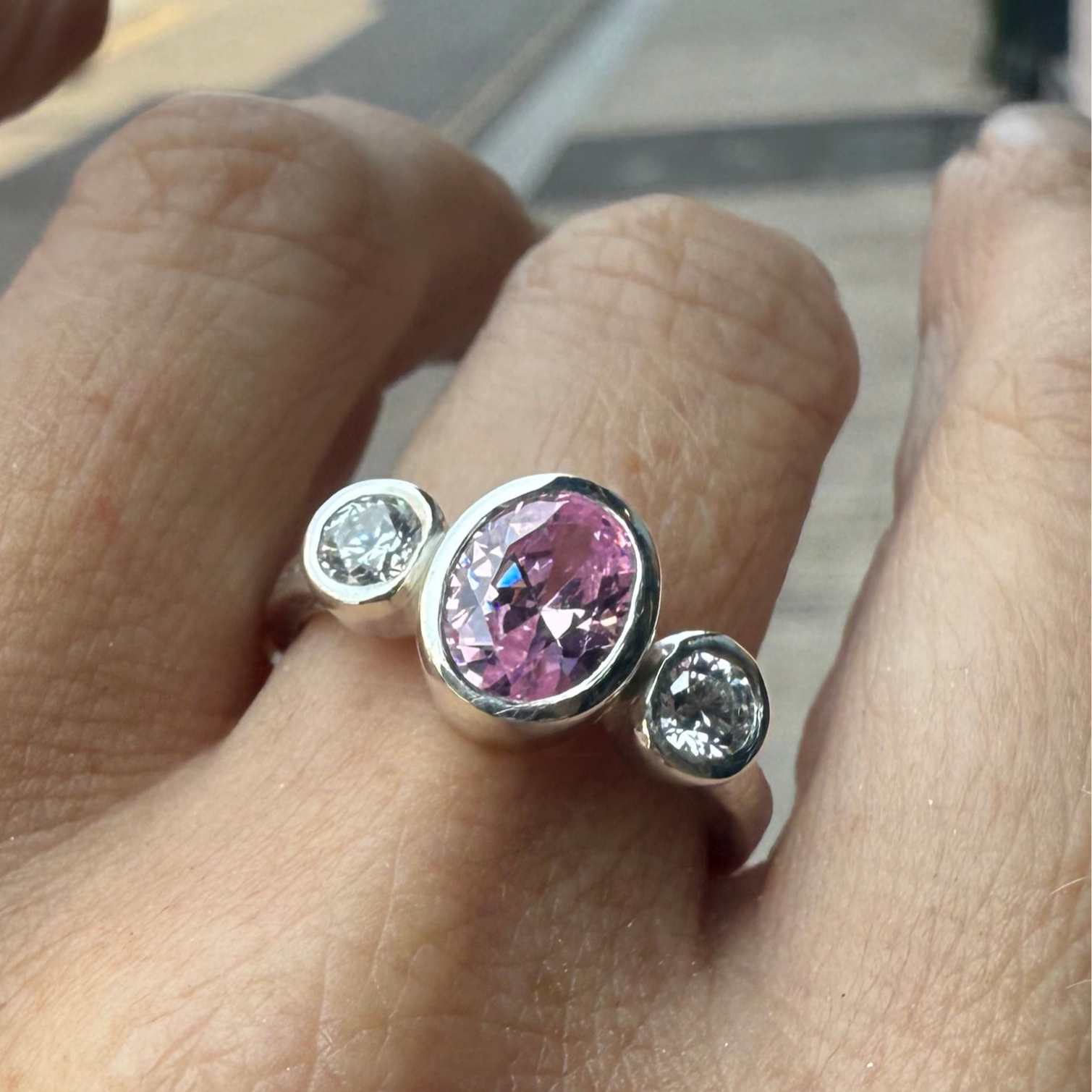 Silver Pink Topaz Trilogy Empire Ring