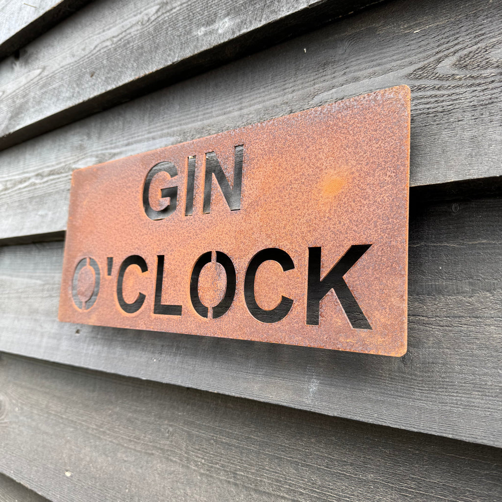 Rustic Metal GIN O’CLOCK Sign