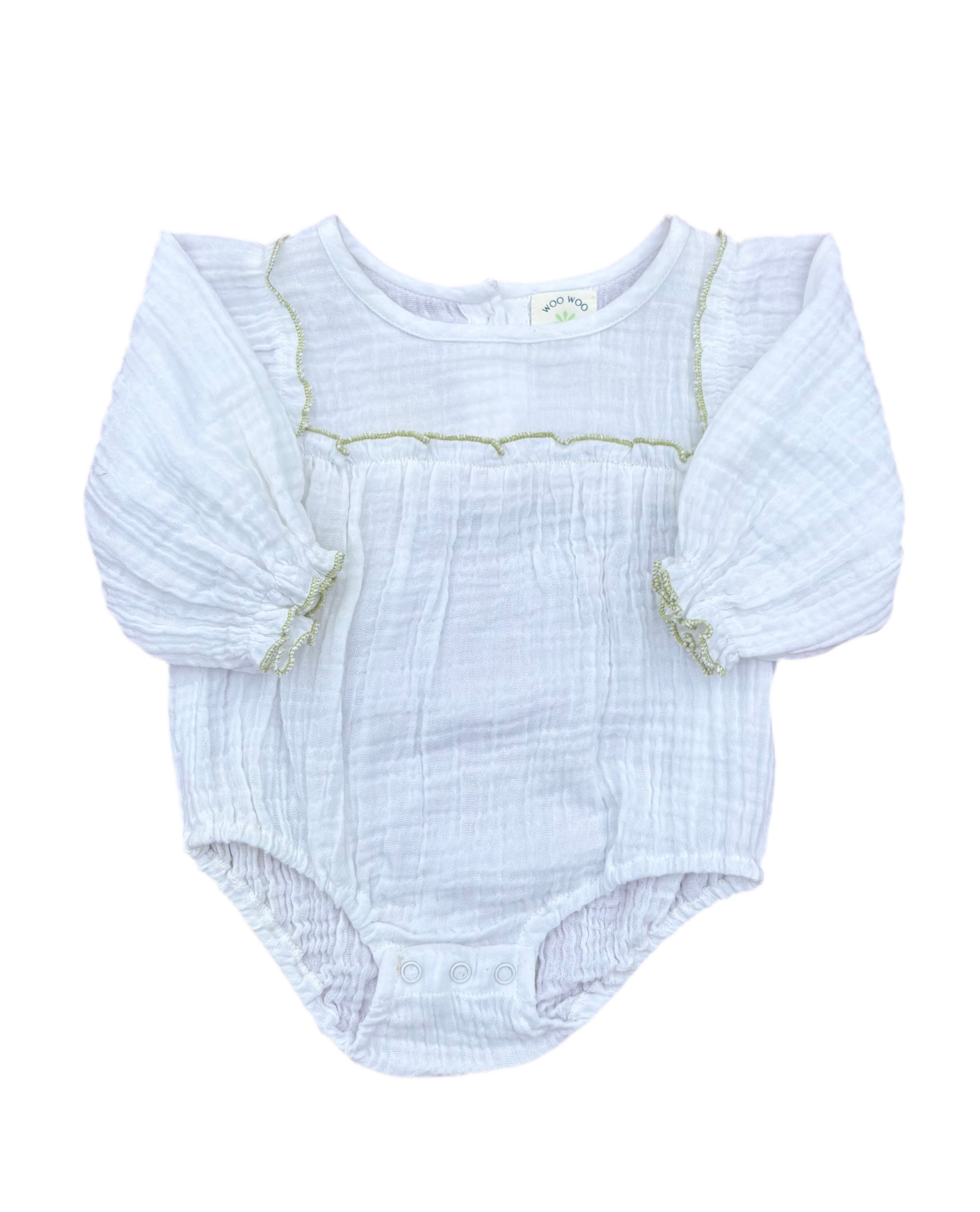 Organic Muslin - Green Ruffle Romper