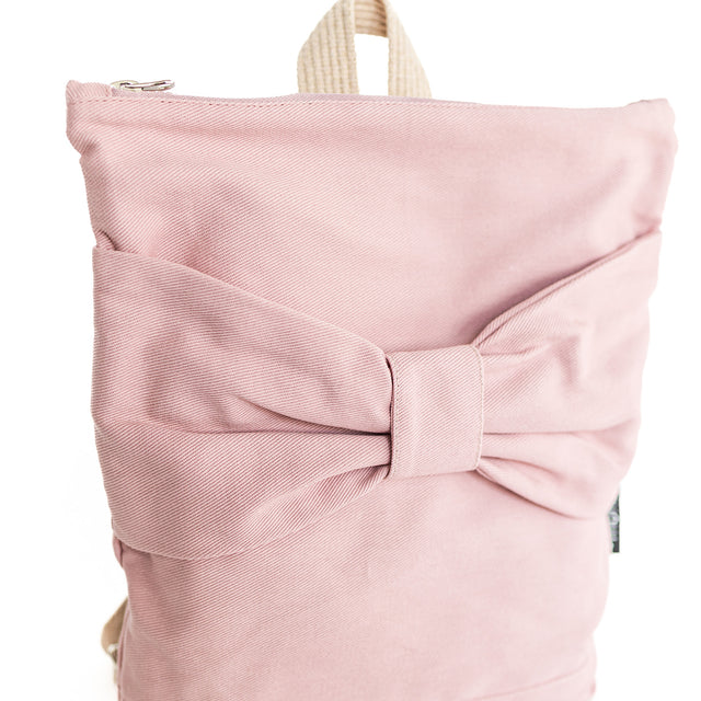 Playful Pink Denim Bow Backpack for Kids – Handmade by Muni at www.brixbailey.com