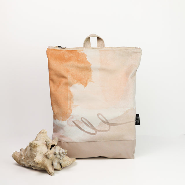 Handmade Abstract Beige Backpack – Lightweight & Stylish by Muni at www.brixbailey.com