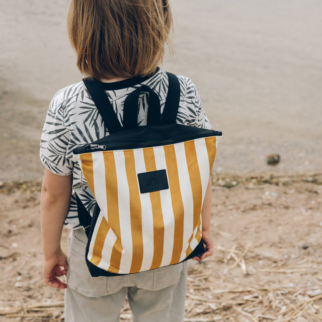 Stylish Striped Mustard Kids Backpack - Waterproof & Durable by Muni at brixbailey.com