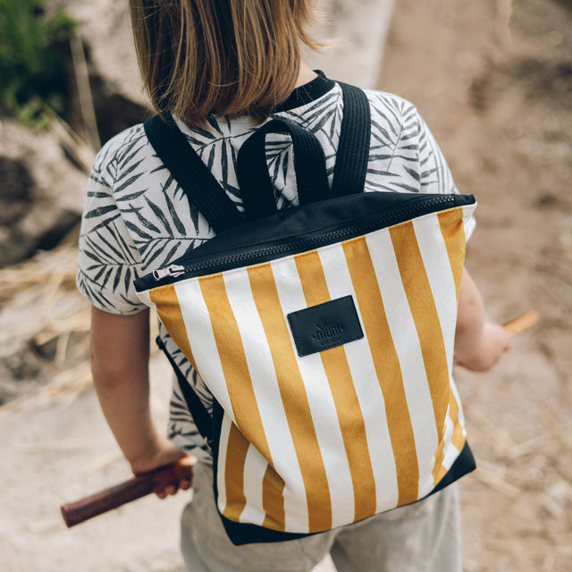 Mustard Striped Kids' Backpack - Stylish & Functional for Adventures by Muni at brixbailey.com