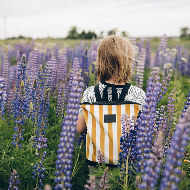 Striped Mustard Backpack for Kids – Stylish & Durable for Adventures by Muni at brixbailey.com