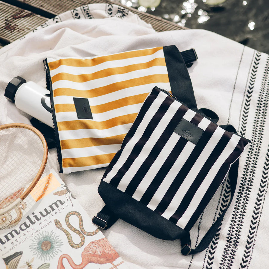 Striped Mustard Backpack for Kids – Stylish & Durable for Adventures by Muni at brixbailey.com