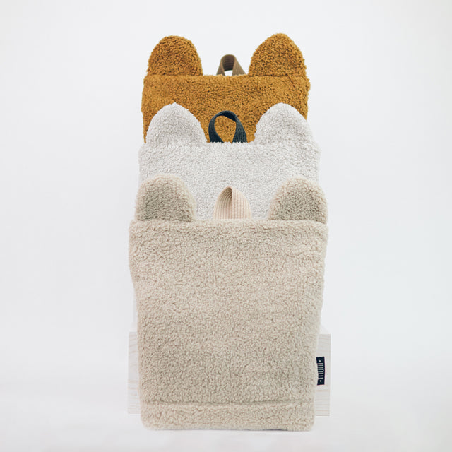 Eco-Friendly Beige Teddy Backpack for Kids – Stylish & Sustainable by Muni at www.brixbailey.com