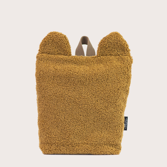 Eco-Friendly Beige Teddy Backpack for Kids – Playful & Durable by Muni at www.brixbailey.com