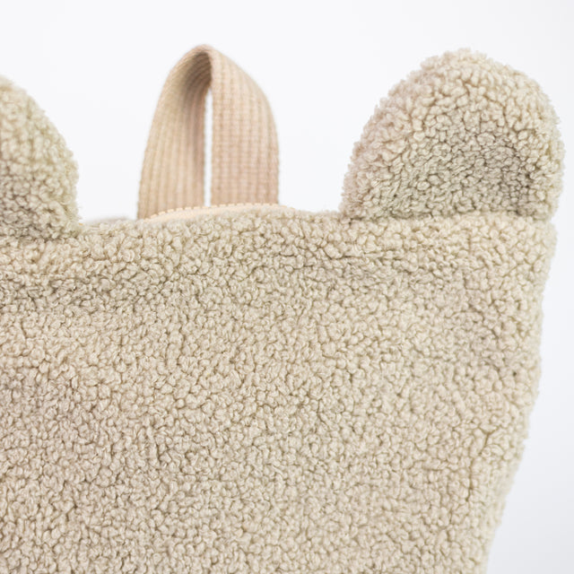Eco-Friendly Beige Teddy Backpack for Kids – Sustainable & Fun by Muni at www.brixbailey.com