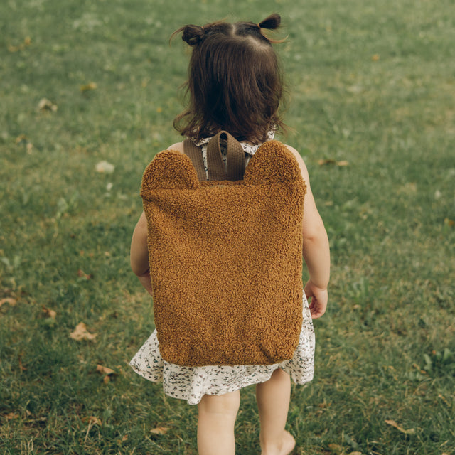 Beige Teddy Backpack for Kids – Eco-Friendly & Playful by Muni at www.brixbailey.com