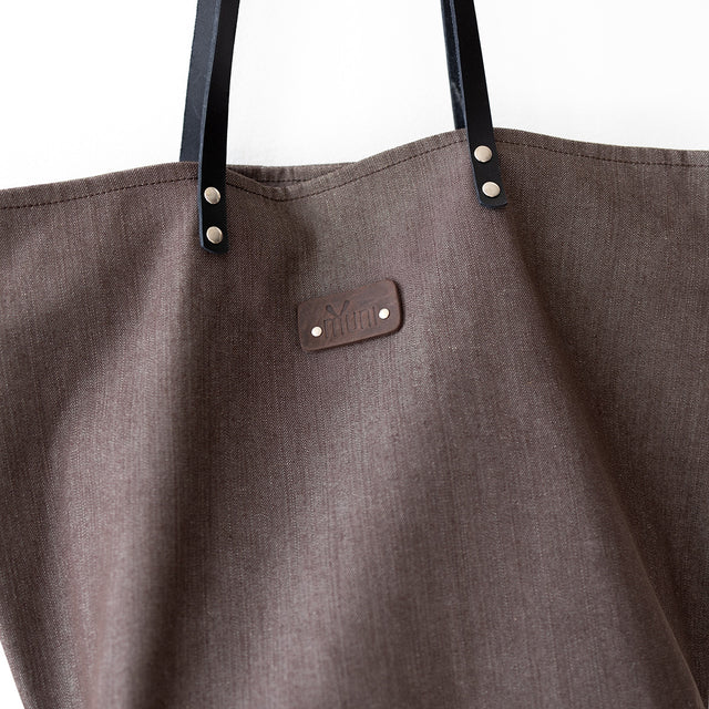 Stylish Brown Denim Tote Bag with Leather Handles – Handmade by Muni at www.brixbailey.com