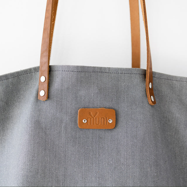 Large Denim Tote with Leather Handles – Chic & Durable for Summer by Muni at www.brixbailey.com