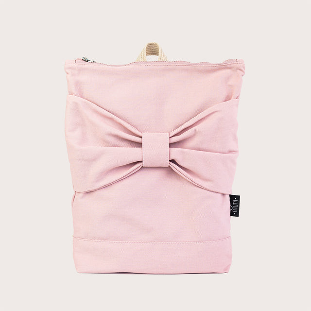 Chic Pink Denim Backpack with Bow – Stylish & Practical by Muni at www.brixbailey.com