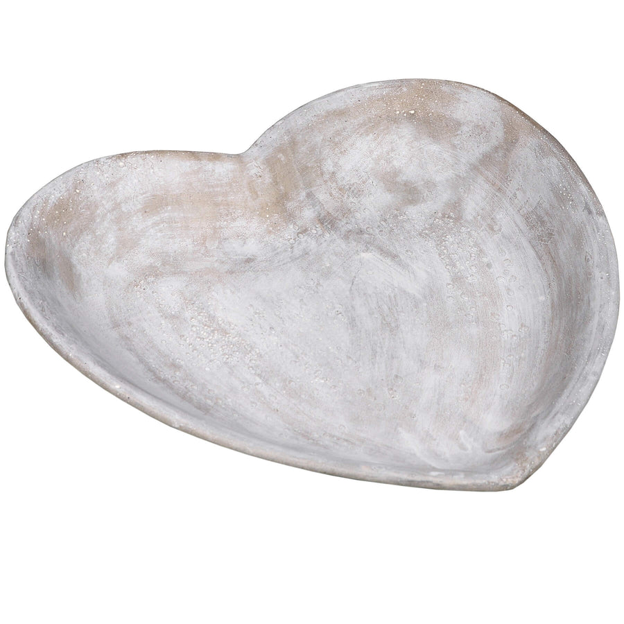 Handcrafted white stone heart dish with natural veining for jewelry or decor, 34cm wide. by Sostter at brixbailey.com
