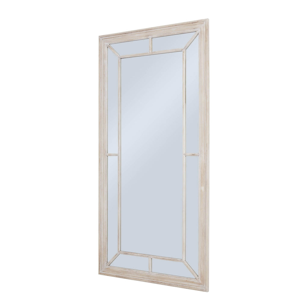 Distressed wood window mirror with multi-paned design, rustic brown frame, and weathered finish for vintage home decor by Sostter at brixbailey.com