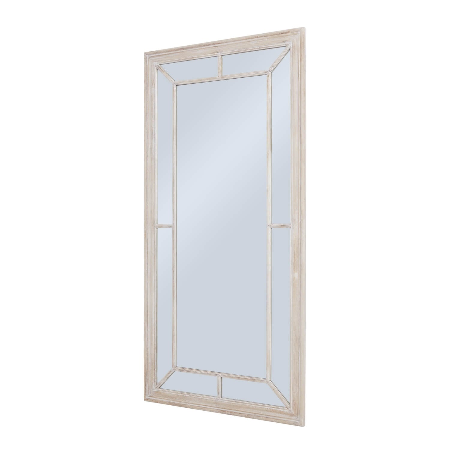 Distressed wood window mirror with multi-paned design, rustic brown frame, and weathered finish for vintage home decor by Sostter at brixbailey.com