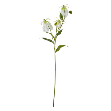 Lifelike white and green Gloriosa Lily faux floral spray with curling petals, 84cm tall, for tropical home decor by Sostter at brixbailey.com