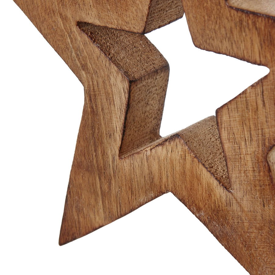 Handcrafted whitewashed wooden hanging star decoration with warm brown distressing, 15cm rustic home decor. by Sostter at brixbailey.com