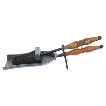 Hand-turned hearth tidy in matte black with wooden handle - artisan fireplace accessory for modern and traditional interiors. by Sostter at brixbailey.com