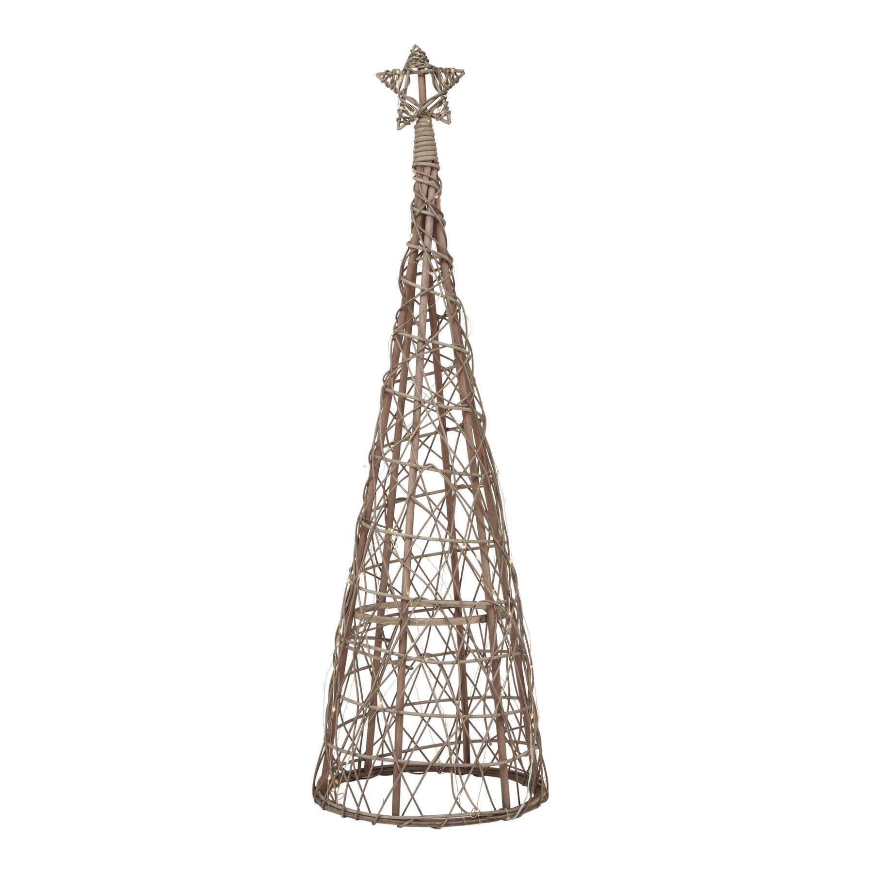 Handcrafted wicker Christmas tree with warm LED glow, natural woven fibers, and star topper, 45 inches tall. by Sostter at brixbailey.com