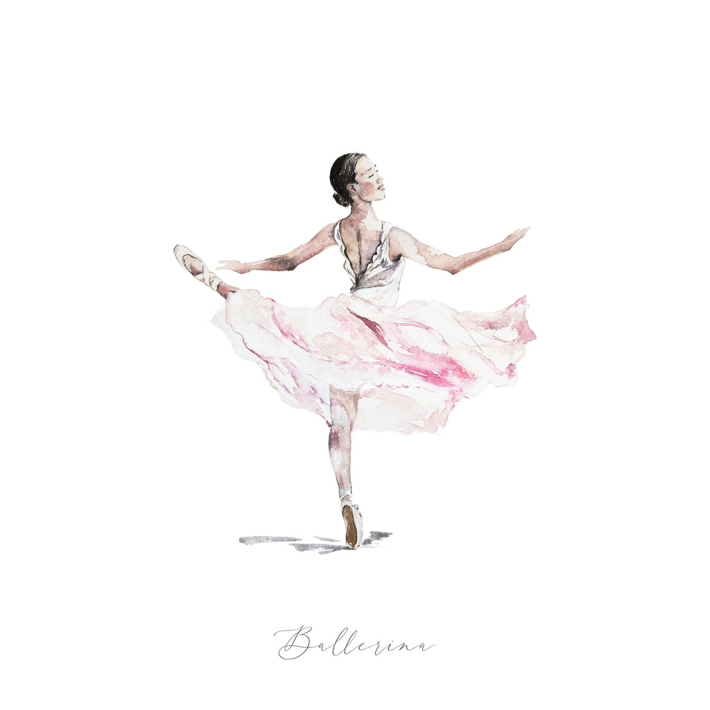 Hand-Painted Ballerina Illustration Print – Dance-Inspired Art for Nursery, Bedroom, or Playroom (Unframed or Framed Options)