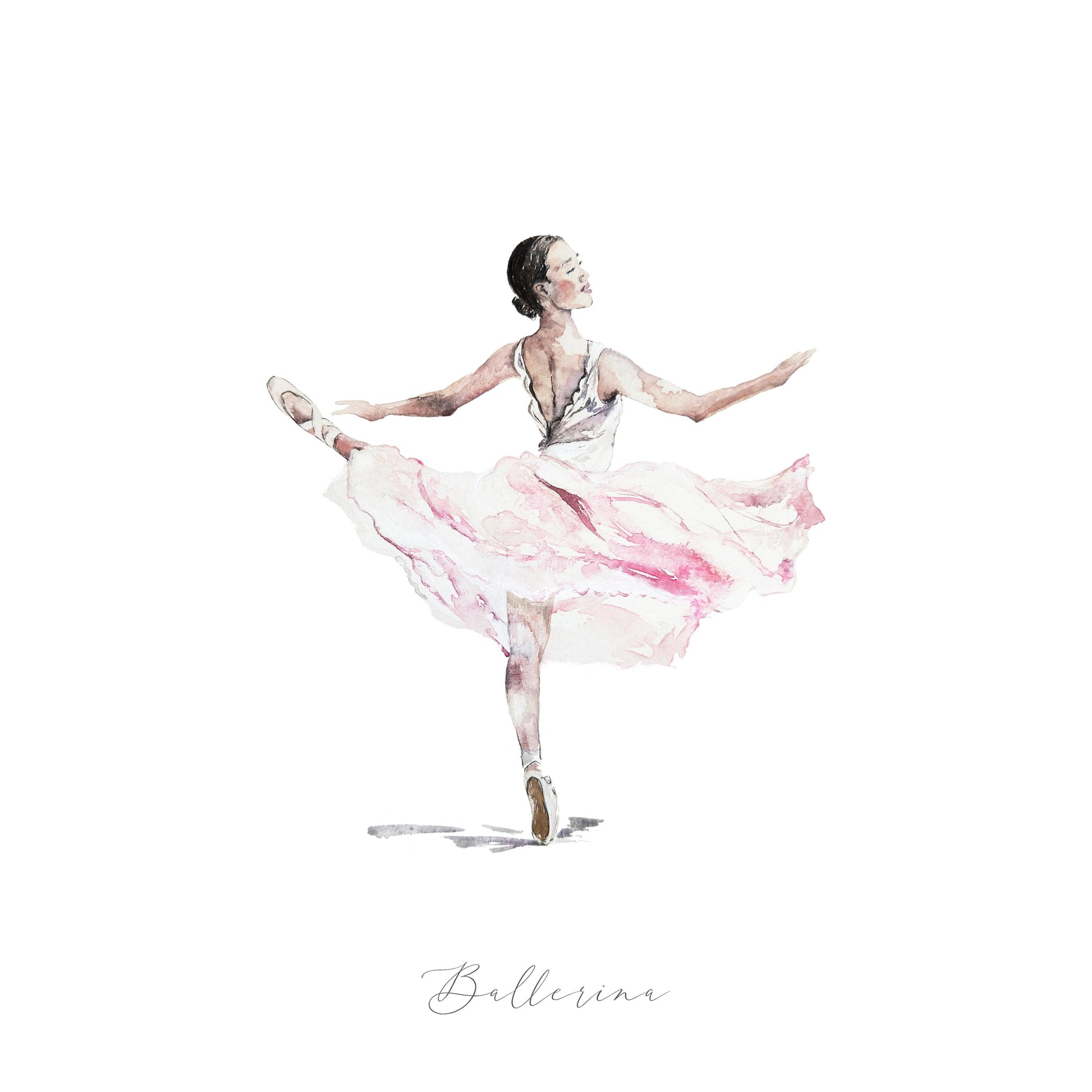 Hand-Painted Ballerina Illustration Print – Dance-Inspired Art for Nursery, Bedroom, or Playroom (Unframed or Framed Options)
