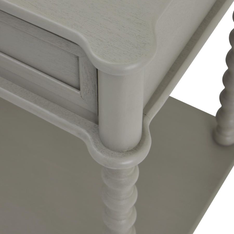 Modern grey wood Camden console table with two drawers, sleek contemporary design for hallways or living rooms by Sostter at brixbailey.com