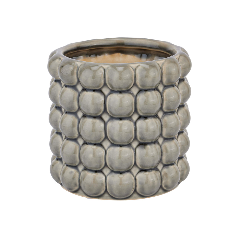 Handcrafted grey ceramic bubble planter with textured surface, 16cm wide, for plants or decor by Sostter at brixbailey.com