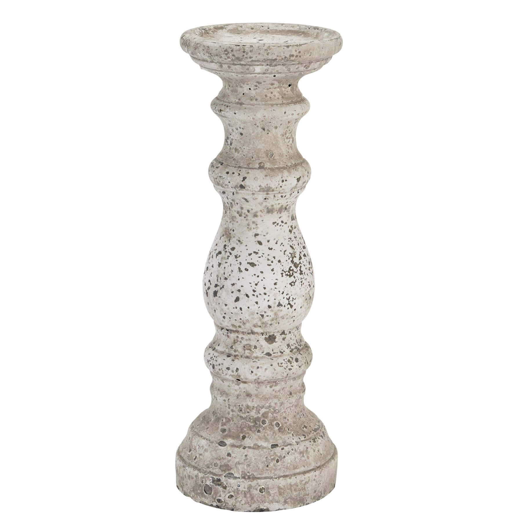 Stone ceramic column candle holder with weathered texture in natural tone, 45cm tall, for modern or traditional decor by Sostter at brixbailey.com