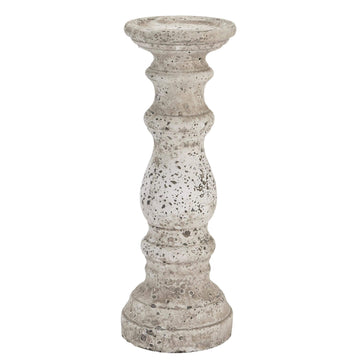 Stone ceramic column candle holder with weathered texture in natural tone, 45cm tall, for modern or traditional decor by Sostter at brixbailey.com