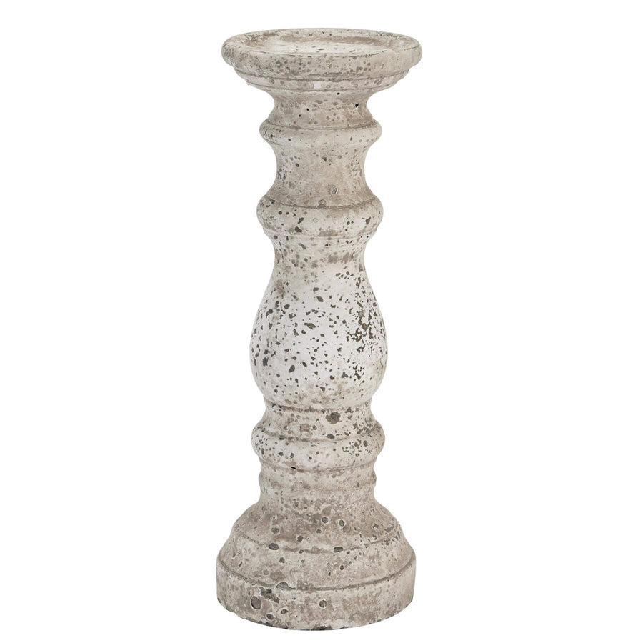 Stone ceramic column candle holder with weathered texture in natural tone, 45cm tall, for modern or traditional decor by Sostter at brixbailey.com