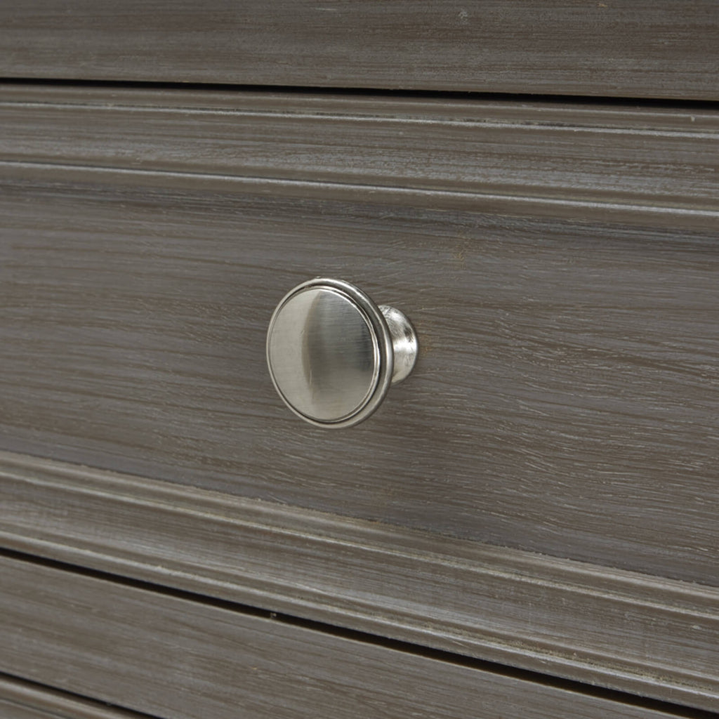 Grey solid wood Serene Console with four smooth-gliding drawers, modern classic design for entryways or living rooms by Sostter at brixbailey.com