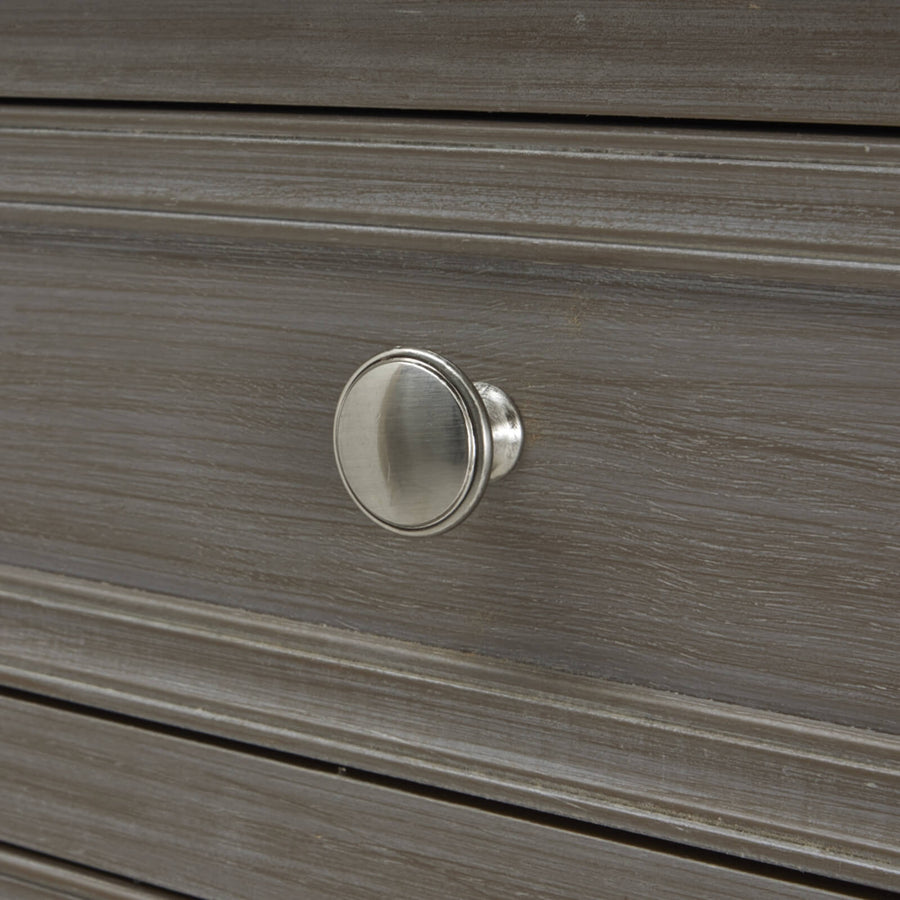 Grey solid wood Serene Console with four smooth-gliding drawers, modern classic design for entryways or living rooms by Sostter at brixbailey.com