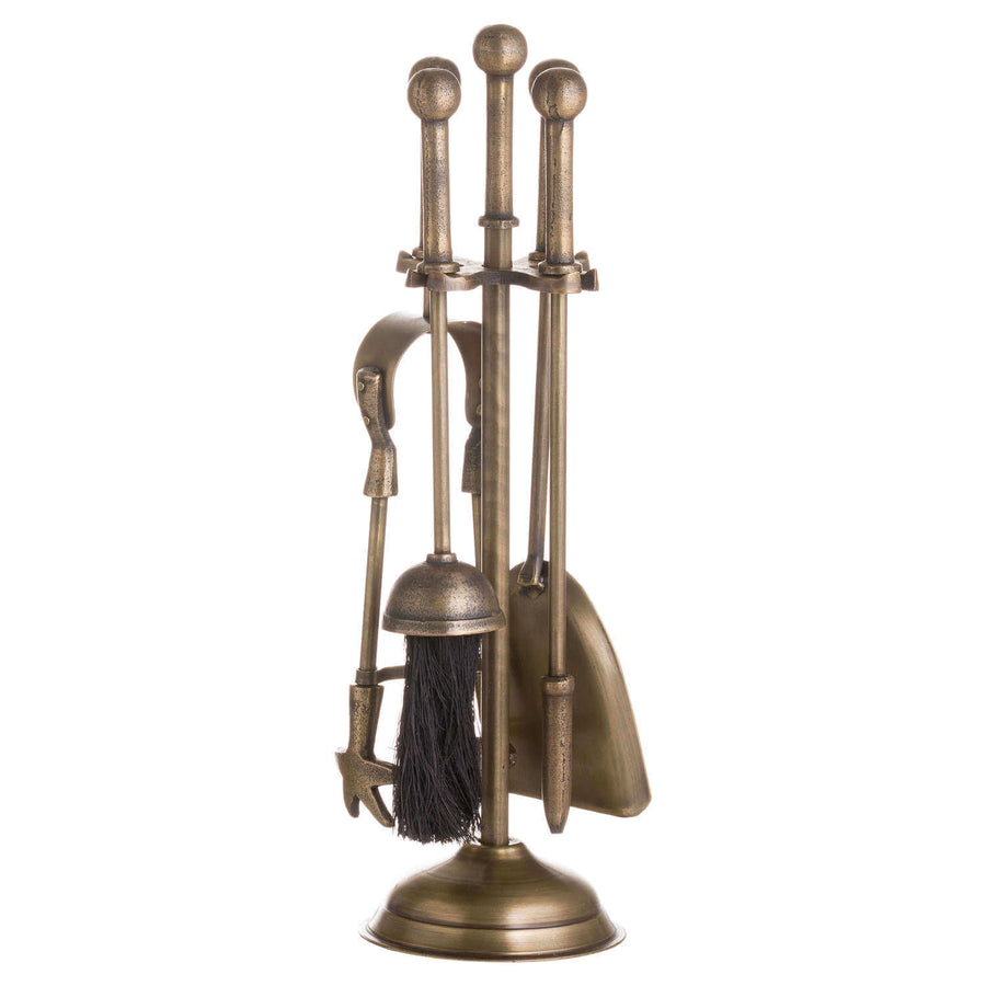 Antique brass fireplace companion set with ball detailing, 40cm height, solid metal construction, traditional design. by Sostter at brixbailey.com