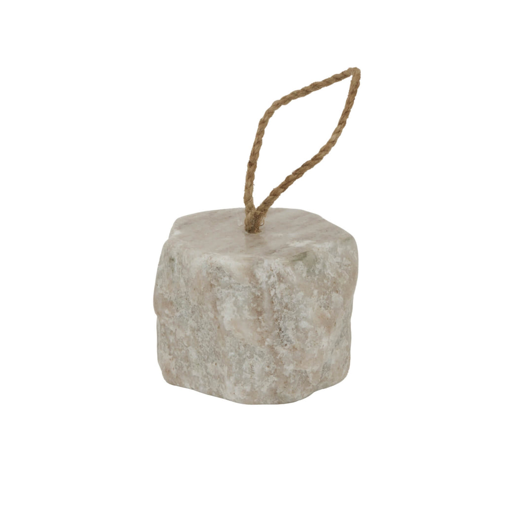 Handcrafted white marble doorstop with gray veining, minimalist geometric design for modern or traditional decor. by RoomLondon at brixbailey.com