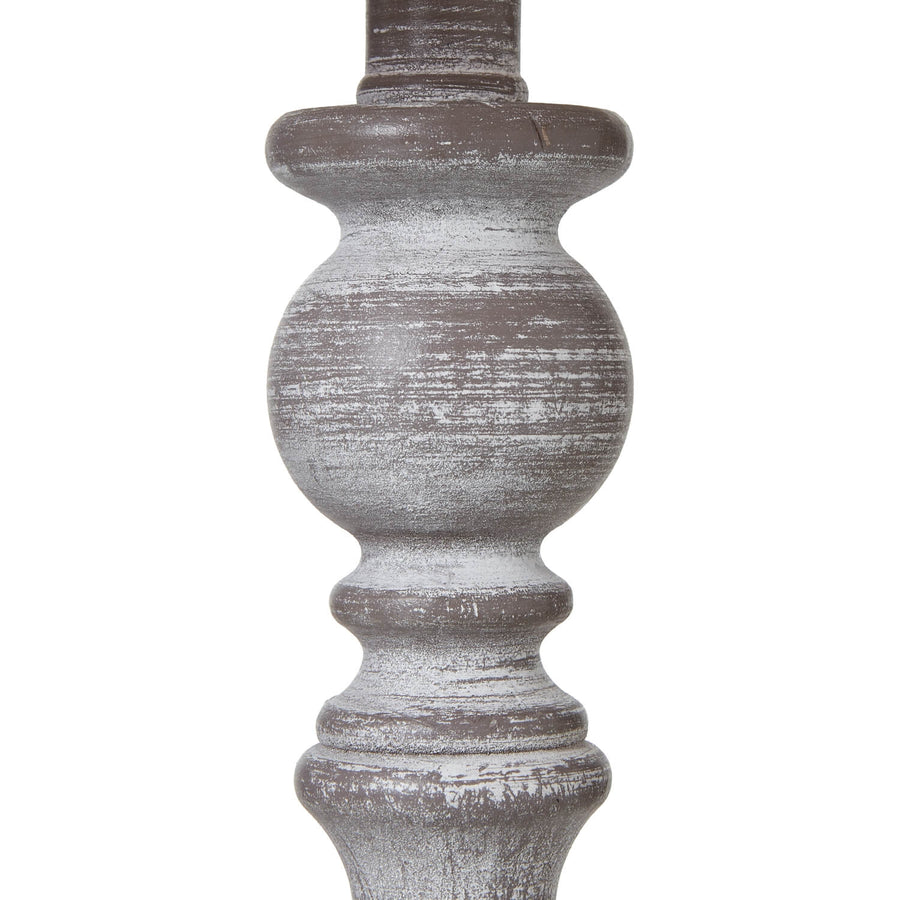 Dunum Column Table Lamp with hand-carved wood base and linen shade in warm white, 44cm tall by Sostter at brixbailey.com