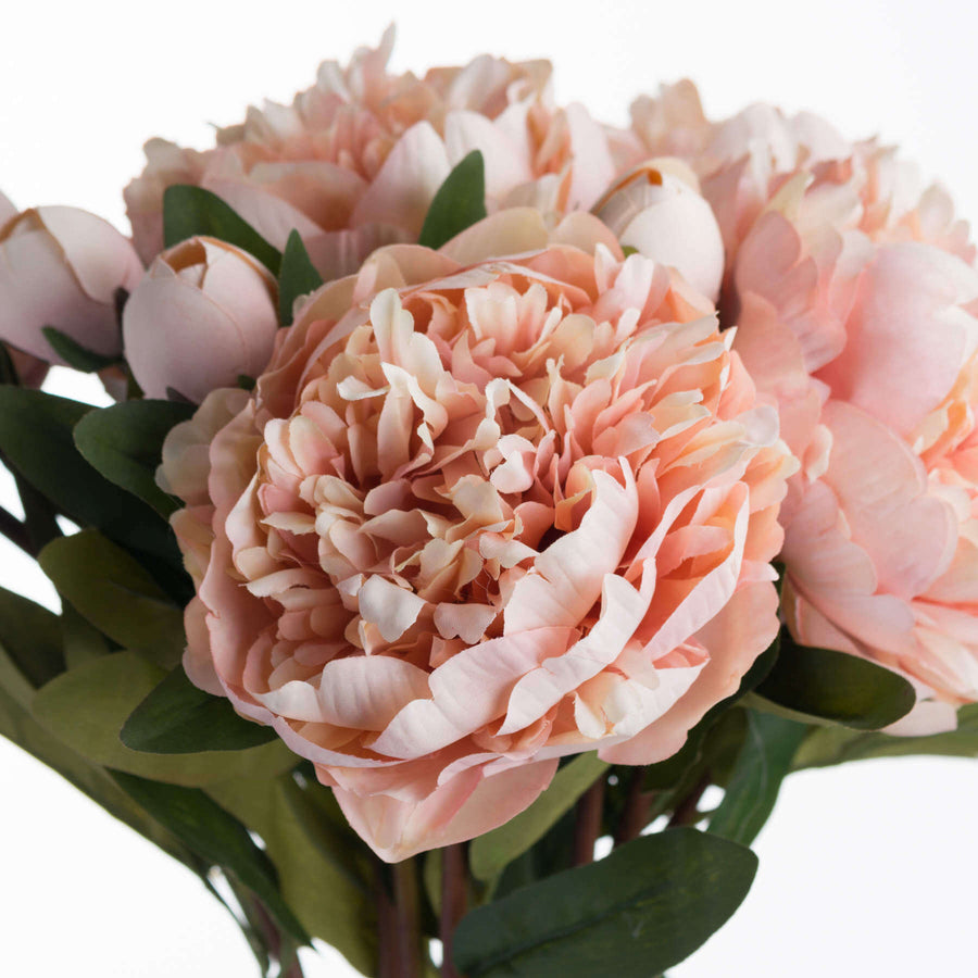Lifelike artificial peach peonies with realistic petals and buds, perfect for home decor by Sostter at brixbailey.com