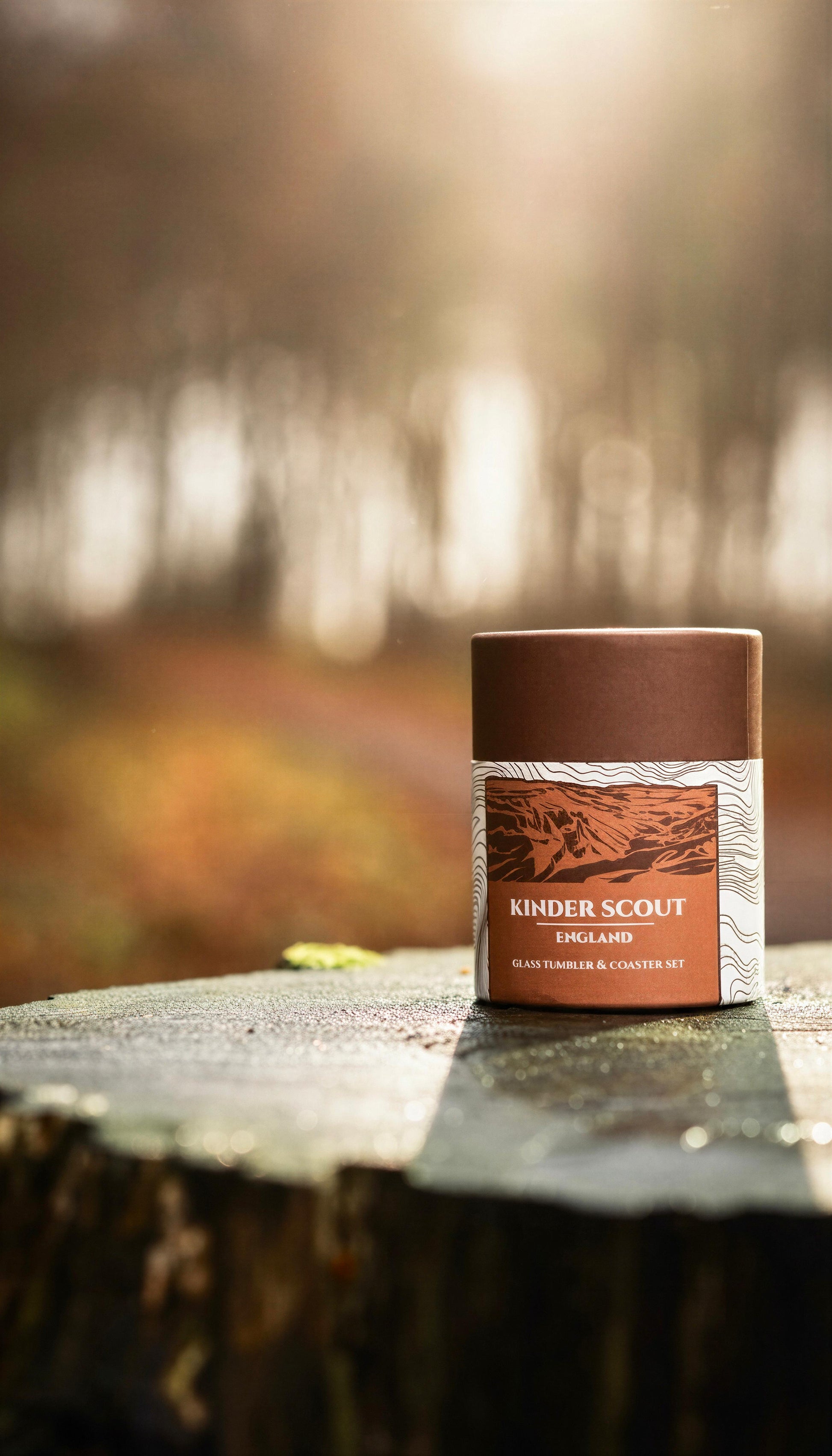 Kinder Scout Whisky Tumbler and Coaster Set Peak District Mountain Gift
