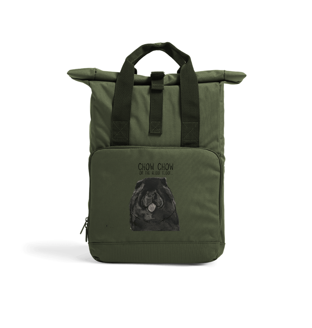 Black Chow Chow Chic: Aloof Floof Roll-Top Backpack