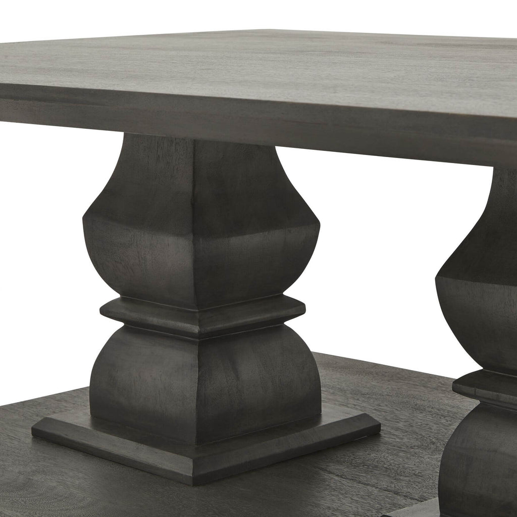 Chunky Lucia coffee table in deep grey acacia wood, modern handcrafted centerpiece for living rooms by Sostter at brixbailey.com