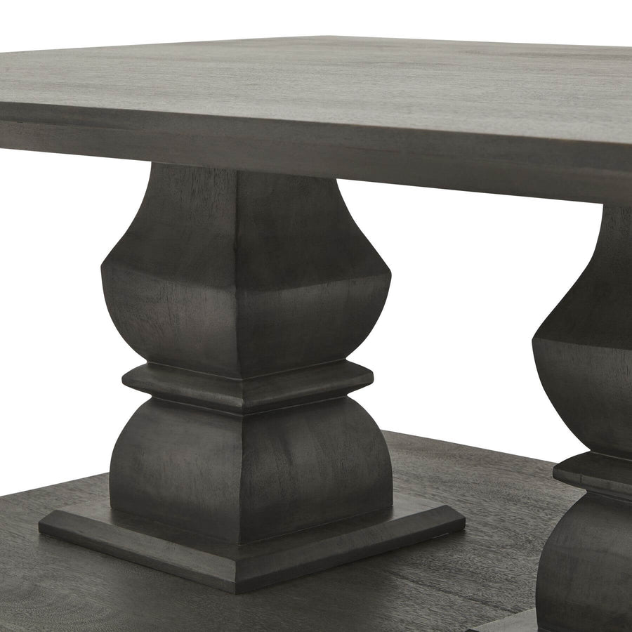 Chunky Lucia coffee table in deep grey acacia wood, modern handcrafted centerpiece for living rooms by Sostter at brixbailey.com